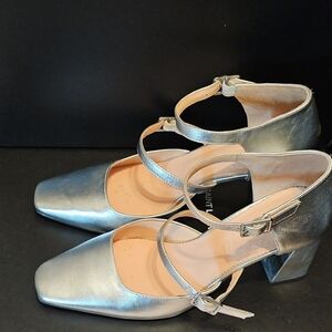 J. Crew Metallic Silver Block Heels